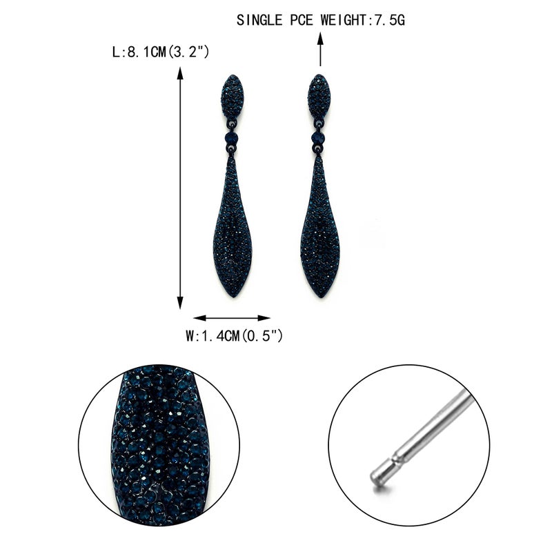 EVER FAITH Austrian Crystal Double Waterdrop Bridal Pierced Dangle Earrings Blue Black-Tone - Image 5